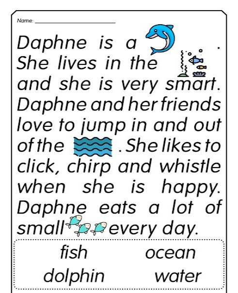 Reading Comprehension Worksheets: Daphne the Dolphin
